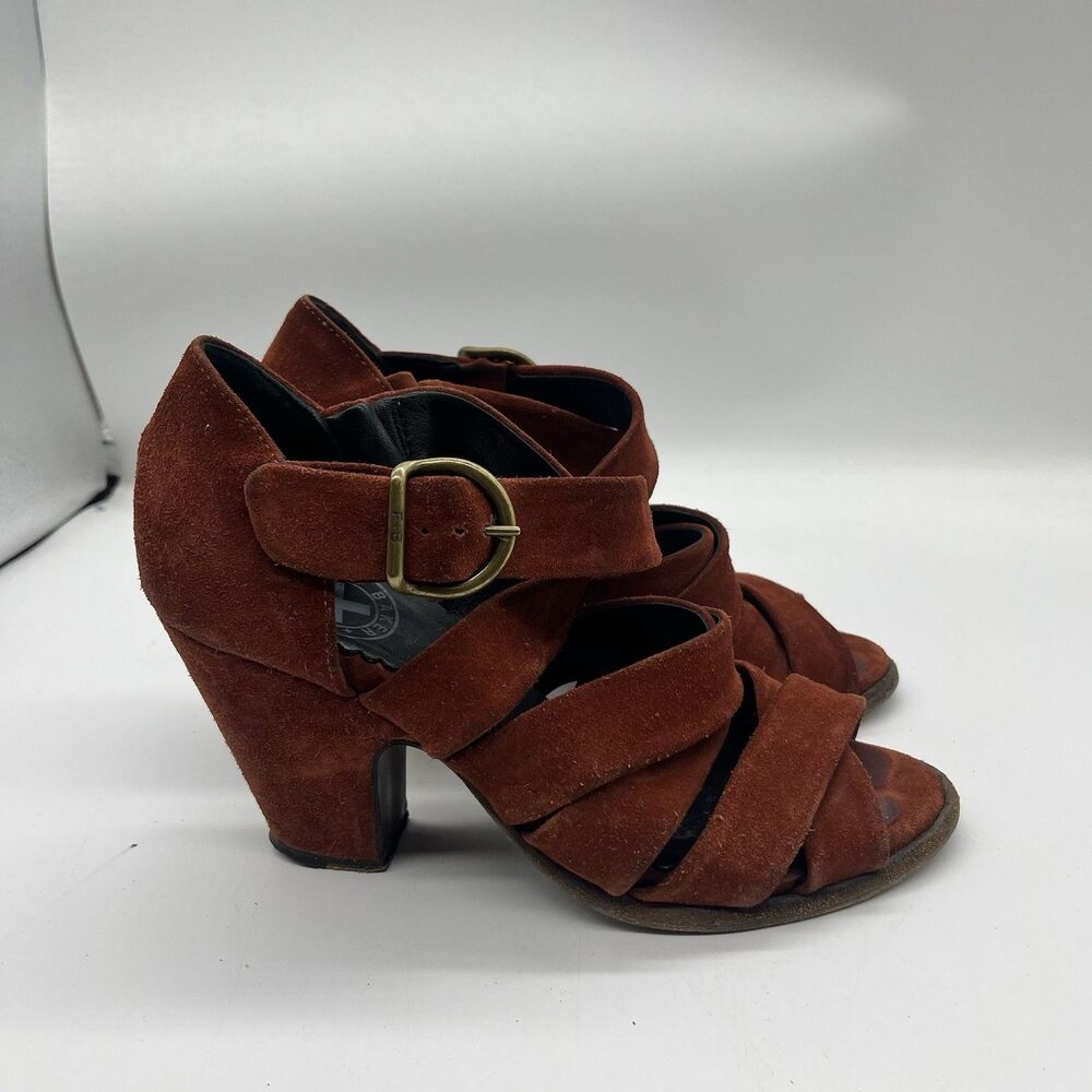 Fiorentini + Baker Suede Sandals Size 37 Made in Italy Burnt Orange
